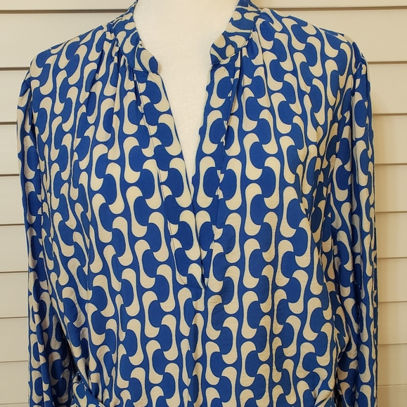 Zara The Paula Blue and White Geometric Design Dress Size XXL Belted - Picture 10 of 16